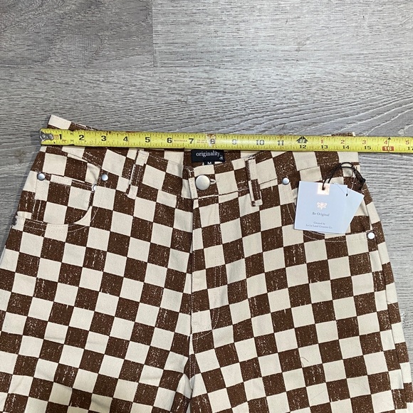 Brown and Cream Checkered Flare Pants - Picture 2 of 3